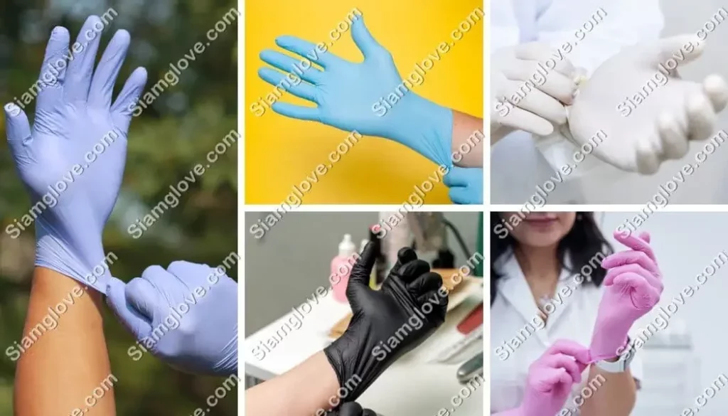 Disposable blue medical glove for healthcare and sanitation applications.